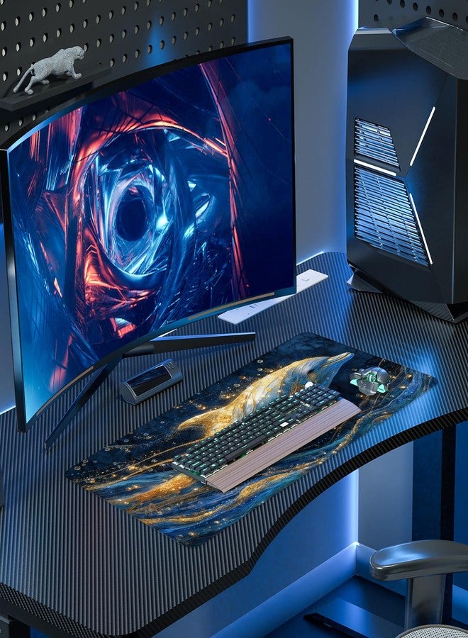 ANNA QUEEN Summer Dolphin Extended Gaming Mouse Pad,35.4 x 15.7 Inch Large Mousepad with Stitched Edges,Water-Resistant Desk Mat with Non-Slip Rubber Base for Gaming,Office,Home Office - Image 3