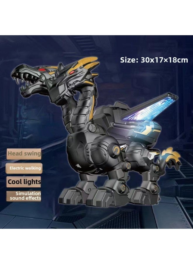 Electric Dinosaur Toy Tyrannosaurus Rex Walking Spray Mechanical Animal Children Robot Boy 3 A 6 Years Old-Color:Black (mechanical Double-headed Dragon)-Scale:Rechargeable Version: Comes With Charger + 3 Rechargeable Batteries - Image 1