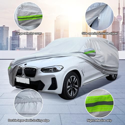 QUYDDC Full Car Cover Universal 6 Layers Outdoor Thicked All Weather Cover, Sunshield, Waterproof, Snow Proof, UV Proof, Scratch Proof, Bird Droppings, 6 Reflective Strips, Fits Pickups up 180"-206" - Image 4