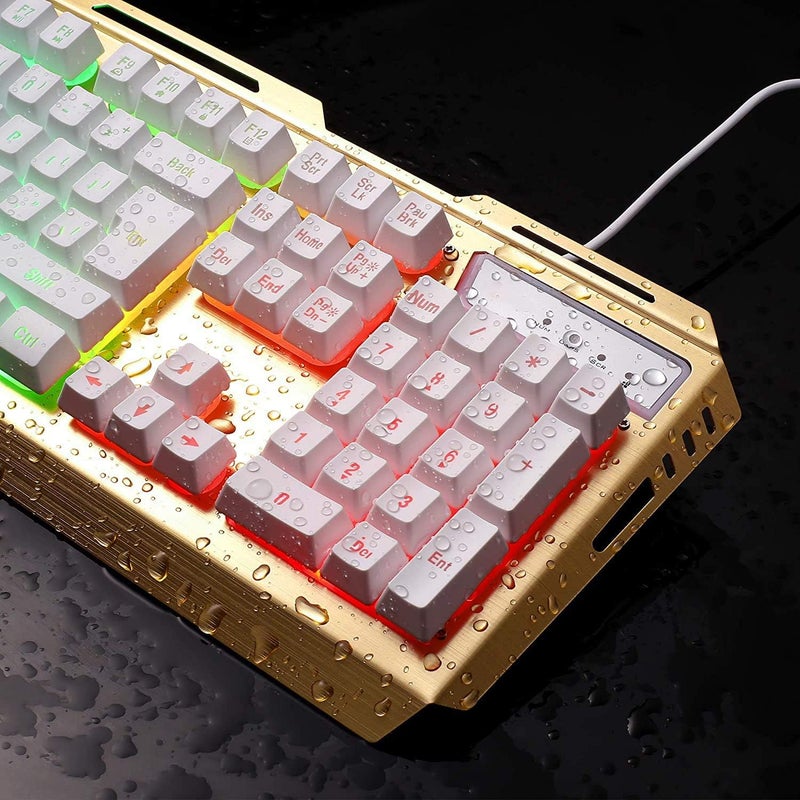 SMILEE Mechanical Gaming Keyboard & Mouse Combo - 3200 DPI RGB Backlit, Brushed Aluminum Panel, Waterproof Dual-Shot Keycaps, Rainbow Edge Lighting, 19-Key Anti-Ghosting (White) - Image 2