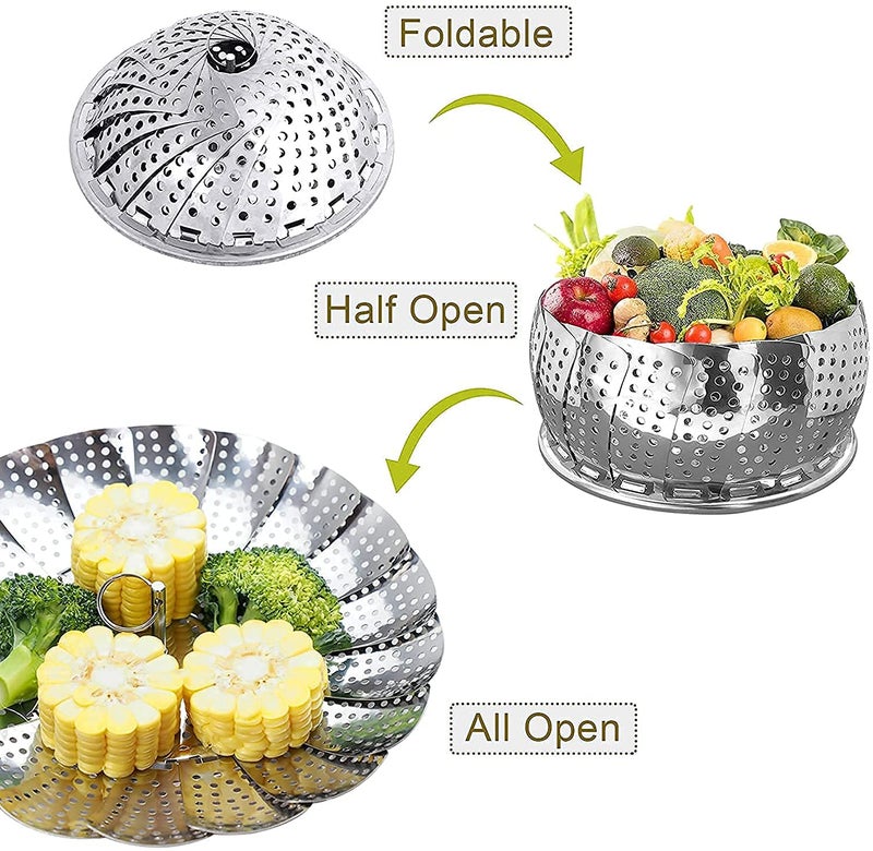 Niralasa Niralasa Folding Vegetable Steamer Basket, 100% Stainless Steel Steamer Insert for Veggie/Seafood Cooking/Boiled Eggs with Safety Tool - Fit for Instant Pot and Adjustable - Image 2