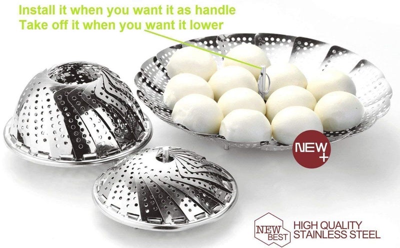 Niralasa Niralasa Folding Vegetable Steamer Basket, 100% Stainless Steel Steamer Insert for Veggie/Seafood Cooking/Boiled Eggs with Safety Tool - Fit for Instant Pot and Adjustable - Image 5