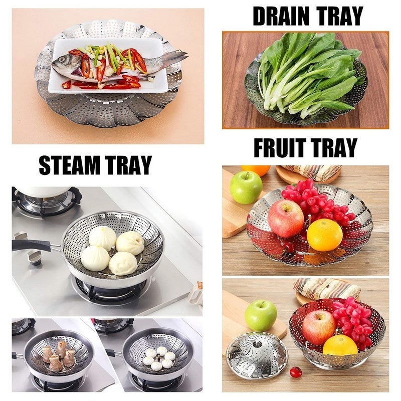 Niralasa Niralasa Folding Vegetable Steamer Basket, 100% Stainless Steel Steamer Insert for Veggie/Seafood Cooking/Boiled Eggs with Safety Tool - Fit for Instant Pot and Adjustable - Image 4