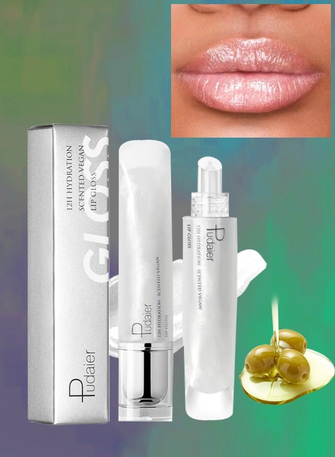 pudaier ملمع شفاه مرطب ومرطب لمدة 12 ساعة، أحمر شفاه سائل معطر نباتي، لامع، لامع، رافع لون الشفاه، ملمع شفاه زيتي، زيت شفاه 08 - Image 1