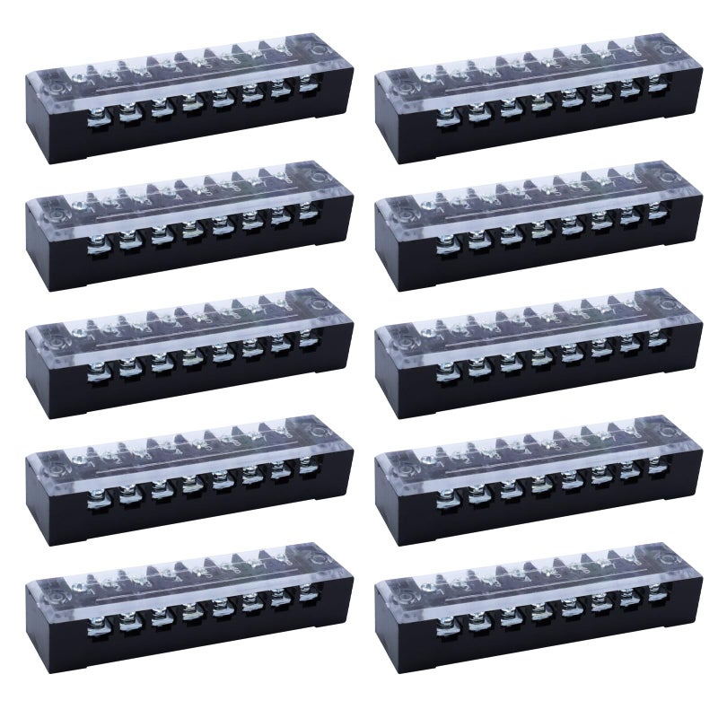 Antrader Antrader 10-Pack 8 Positions Dual Rows 600V 15A Wire Barrier Block Screw Terminal Strip with Cover TB-1508  - Image 1