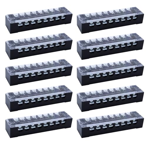 Antrader Antrader 10-Pack 8 Positions Dual Rows 600V 15A Wire Barrier Block Screw Terminal Strip with Cover TB-1508  - Image 2