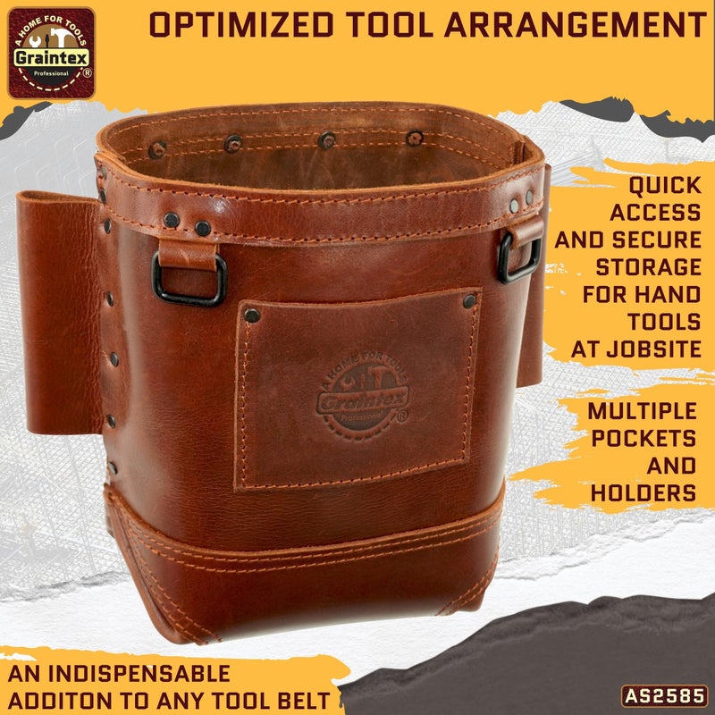 Graintex Nut & Bolt Bag Ambassador Series, Chestnut Brown Color Top Grain Leather, Tool Bag, Tool Belt for Ironworker Tools, Durable and Versatile Nut & Bolt Organizer for Professional Use - AS2585 - Image 3