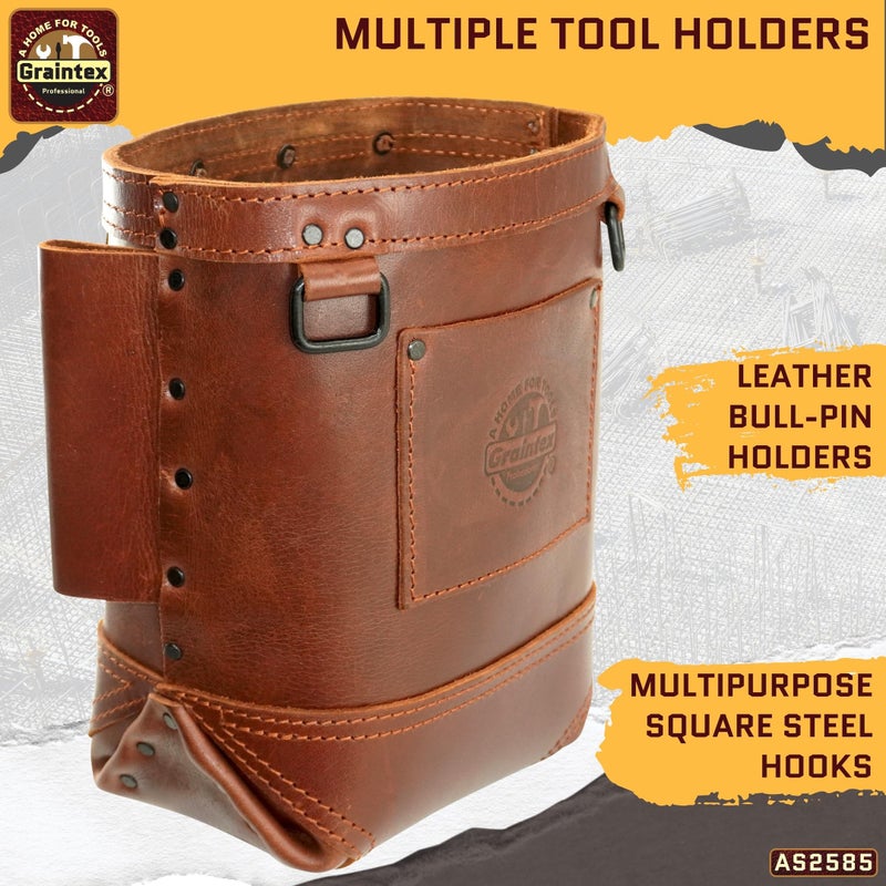 Graintex Nut & Bolt Bag Ambassador Series, Chestnut Brown Color Top Grain Leather, Tool Bag, Tool Belt for Ironworker Tools, Durable and Versatile Nut & Bolt Organizer for Professional Use - AS2585 - Image 5