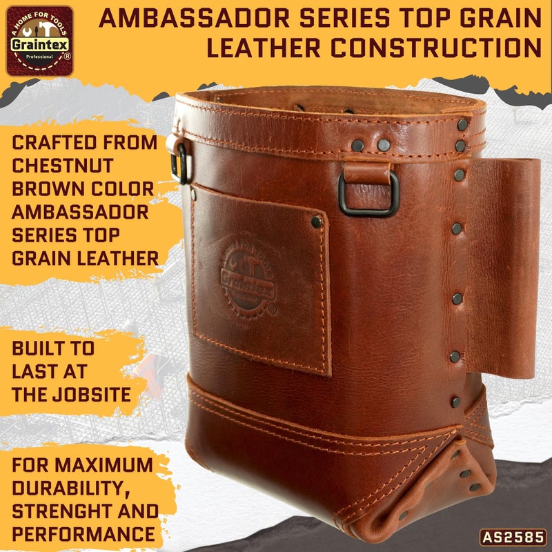 Graintex Nut & Bolt Bag Ambassador Series, Chestnut Brown Color Top Grain Leather, Tool Bag, Tool Belt for Ironworker Tools, Durable and Versatile Nut & Bolt Organizer for Professional Use - AS2585 - Image 4