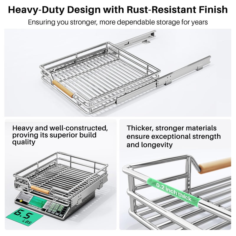 Kitstorack Pull out Cabinet Organizer, 15"W X 21"D, Heavy Duty Smooth Sliding Under Cabinet Shelves for Pots and Pans, Full-Extension Roll out Drawers, Slide out Organization for Home Kitchen Pantry - Image 5