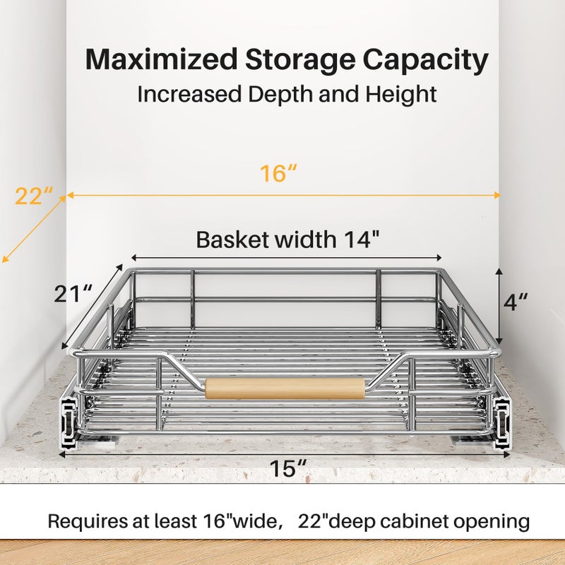 Kitstorack Pull out Cabinet Organizer, 15"W X 21"D, Heavy Duty Smooth Sliding Under Cabinet Shelves for Pots and Pans, Full-Extension Roll out Drawers, Slide out Organization for Home Kitchen Pantry - Image 2