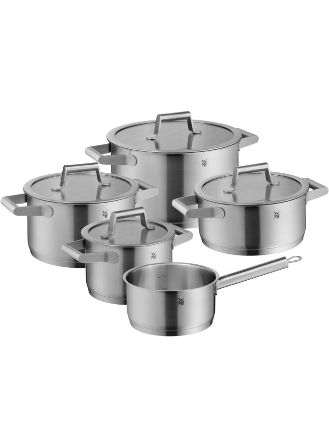 WMF Comfort Line 5-Piece Induction Saucepan Set with Glass Lid, Matt Cromargan Stainless Steel, Scale, Induction Pots Set, Stackable, Uncoated - Image 1