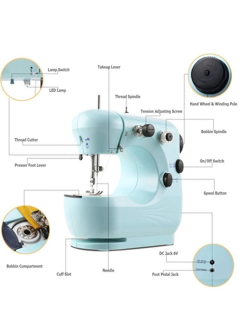 Mini Sewing Machine for Thick & Multiple Layers Fabrics 2 Speed Embroidery Stitching Heavy Duty Quilting Machine Easy to Use