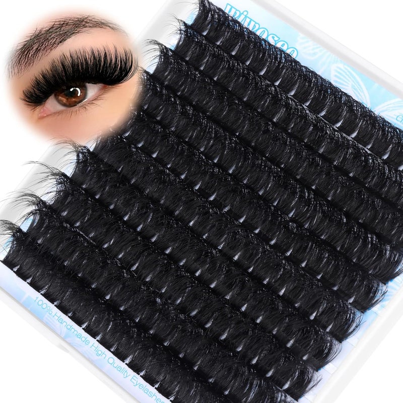 wiwoseo 200D Long Lash Clusters Lashes Clusters Thick Volume Eyelash Clusters 14-20MM Cluster Eyelash Extensions D Curl Individual Lashes for Beginners DIY at Home Cluster Lashes