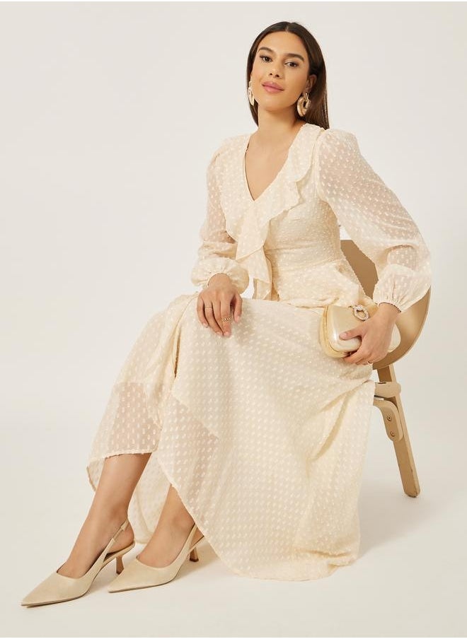 Styli - Dobby Ruffle Detail A-Line Maxi Dress - Image 1