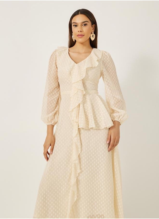 Styli - Dobby Ruffle Detail A-Line Maxi Dress - Image 1