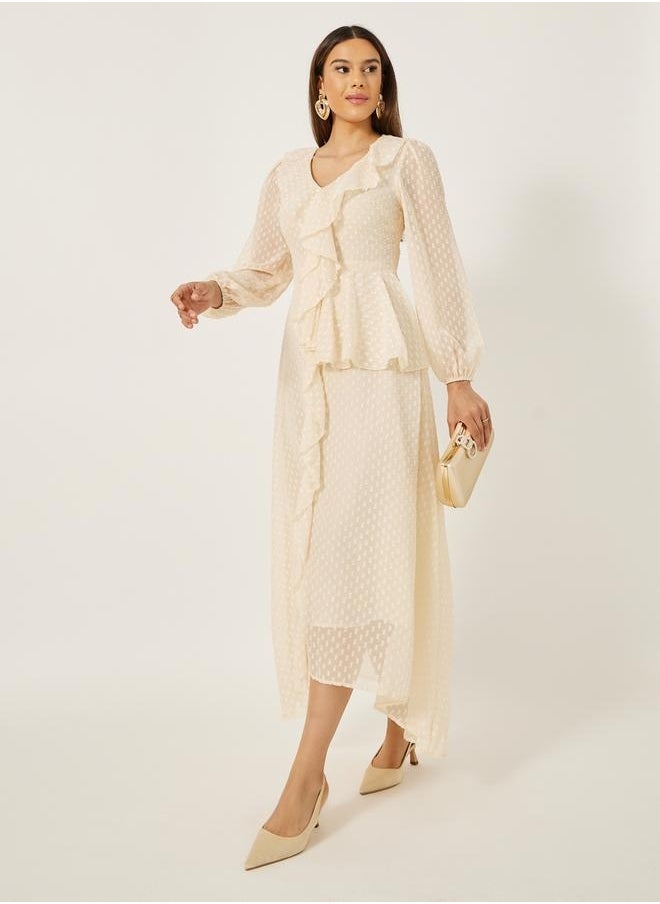 Styli - Dobby Ruffle Detail A-Line Maxi Dress - Image 1