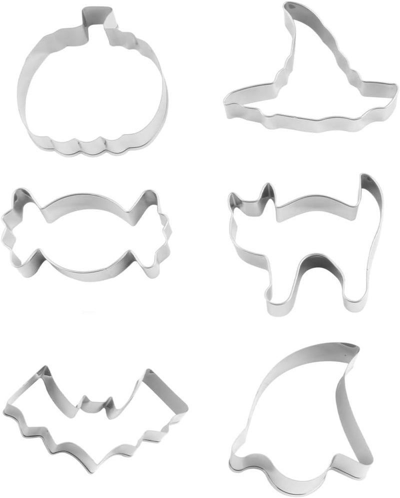 comfrt Halloween Cookie Cutters set - Bat Witch Pumpkin Shape Stainless Biscuit Cutters Halloween Baking Molds for Making Muffins Biscuits Sandwiches, 6Pcs - Image 1