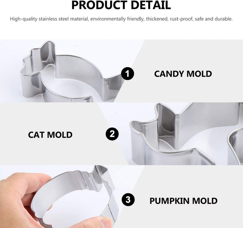 comfrt Halloween Cookie Cutters set - Bat Witch Pumpkin Shape Stainless Biscuit Cutters Halloween Baking Molds for Making Muffins Biscuits Sandwiches, 6Pcs - Image 5