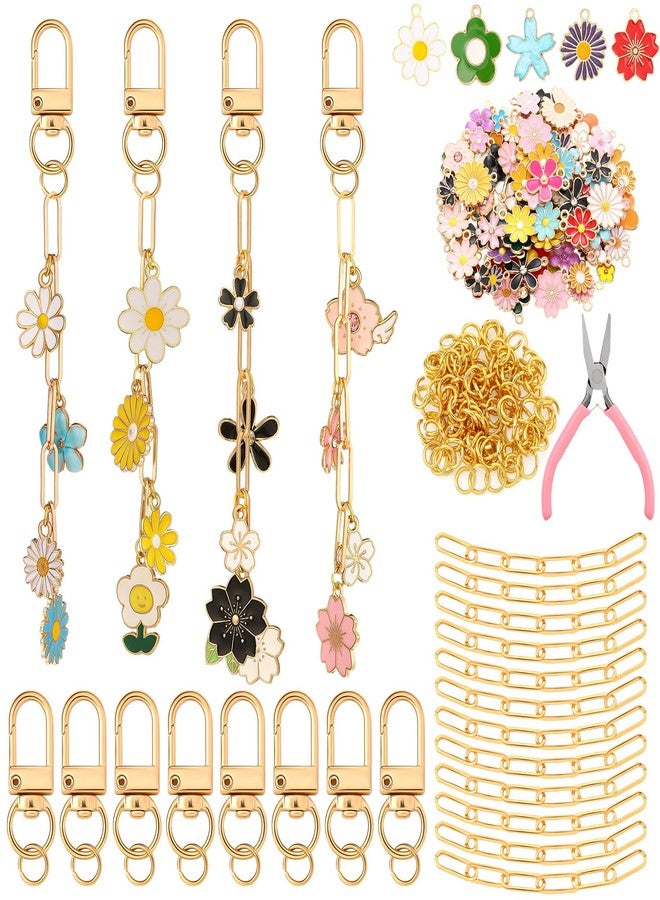 Tondiamo 286 Pieces DIY Keychain Making Kit Charm Jewelry Chain Making Crafts with 120 Charms 20 Keychain Clips 120 Jump Rings 25 Extender Chain and Plier for Women Bag Gift(Flower) - Image 1