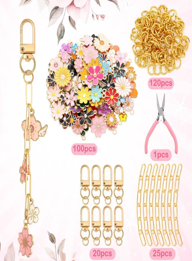 Tondiamo 286 Pieces DIY Keychain Making Kit Charm Jewelry Chain Making Crafts with 120 Charms 20 Keychain Clips 120 Jump Rings 25 Extender Chain and Plier for Women Bag Gift(Flower) - Image 2