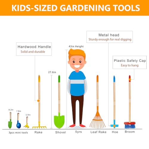 POMIKU Toddler Gardening Tools Kids Rake and Shovel Set for Digging Dirt Children Broom for Outdoor Yard Garden Camping Montessori Toys for Ages 3 4 5 6 7 8 Years Old 8PCS - Image 5