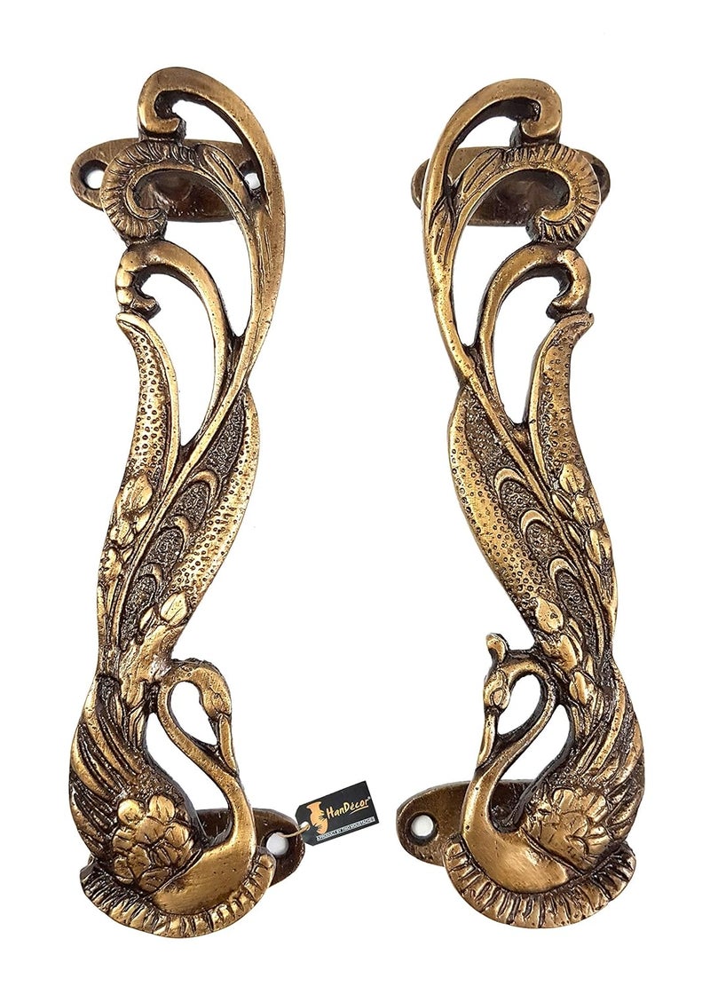 Two Moustaches Peacock Design 7 Inches Brass Door Handle Pair Main Door Handles Brass Handles for Home Standard Pack of 2 Pull Handle - Image 1