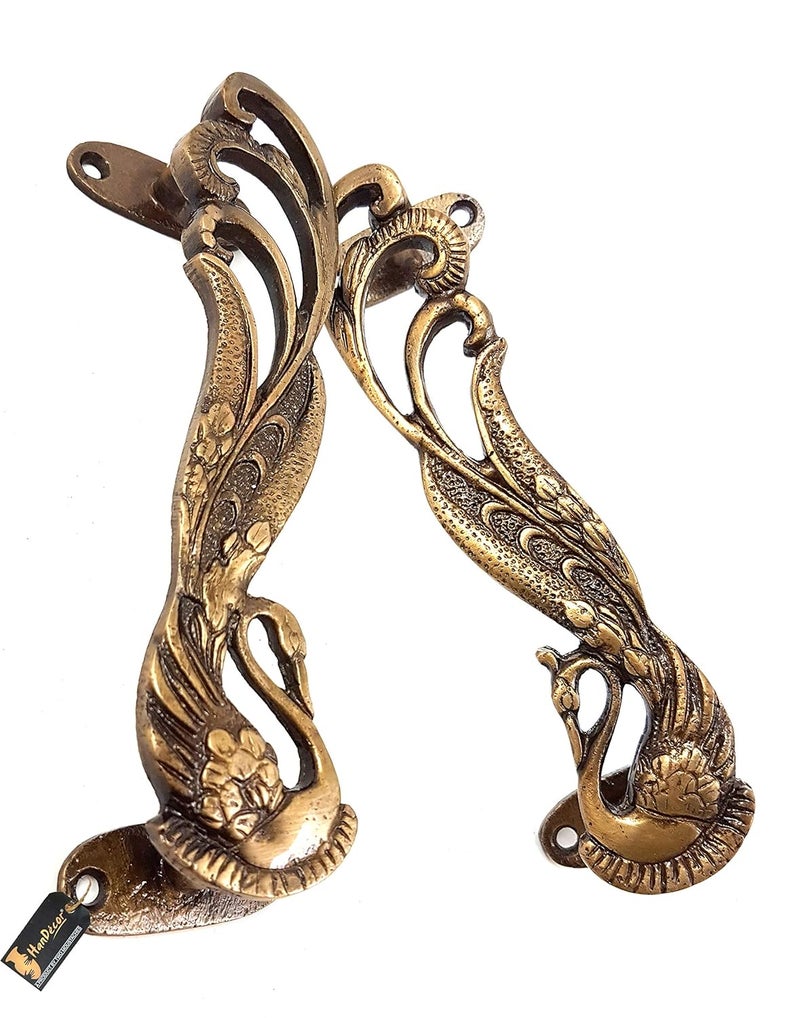 Two Moustaches Peacock Design 7 Inches Brass Door Handle Pair Main Door Handles Brass Handles for Home Standard Pack of 2 Pull Handle - Image 3