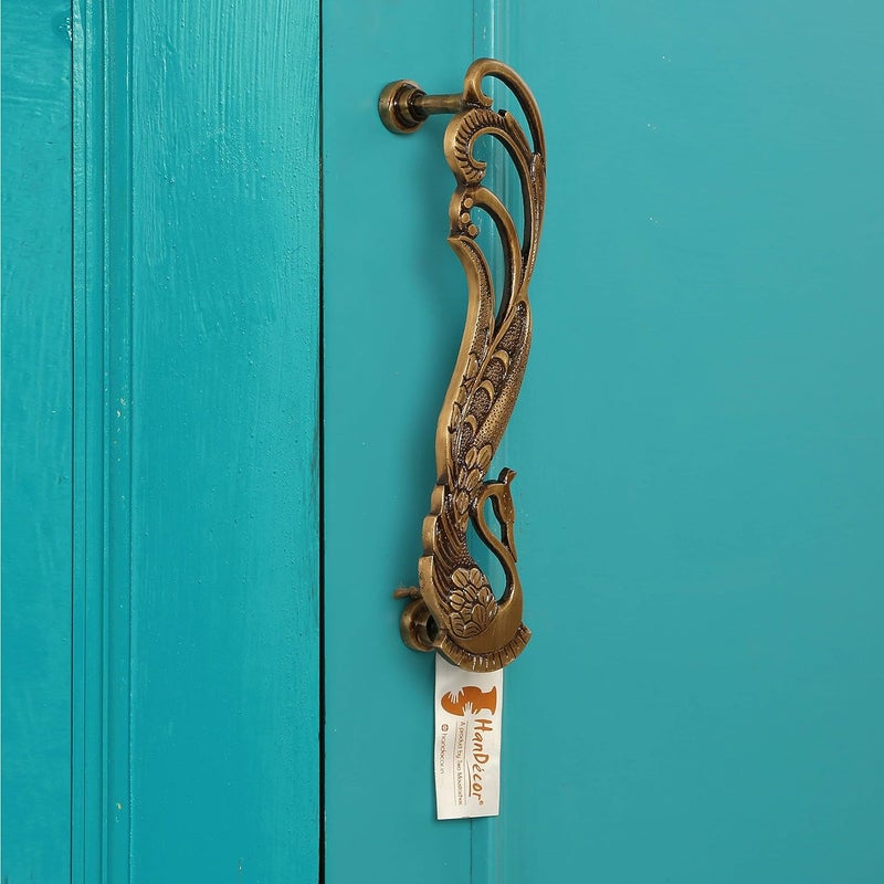 Two Moustaches Peacock Design 7 Inches Brass Door Handle Pair Main Door Handles Brass Handles for Home Standard Pack of 2 Pull Handle - Image 4
