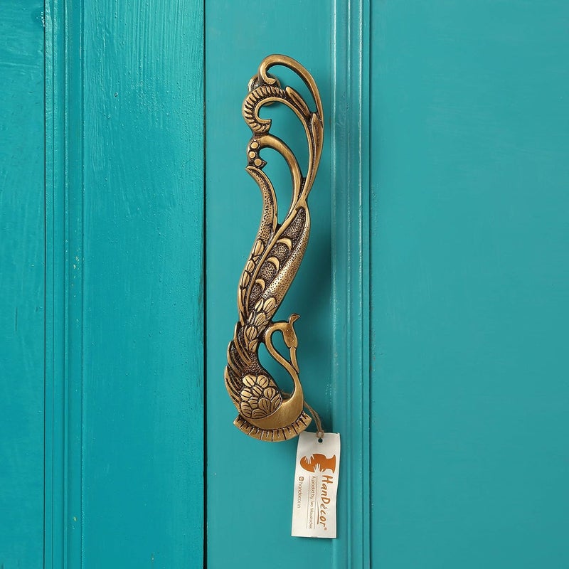 Two Moustaches Peacock Design 7 Inches Brass Door Handle Pair Main Door Handles Brass Handles for Home Standard Pack of 2 Pull Handle - Image 5