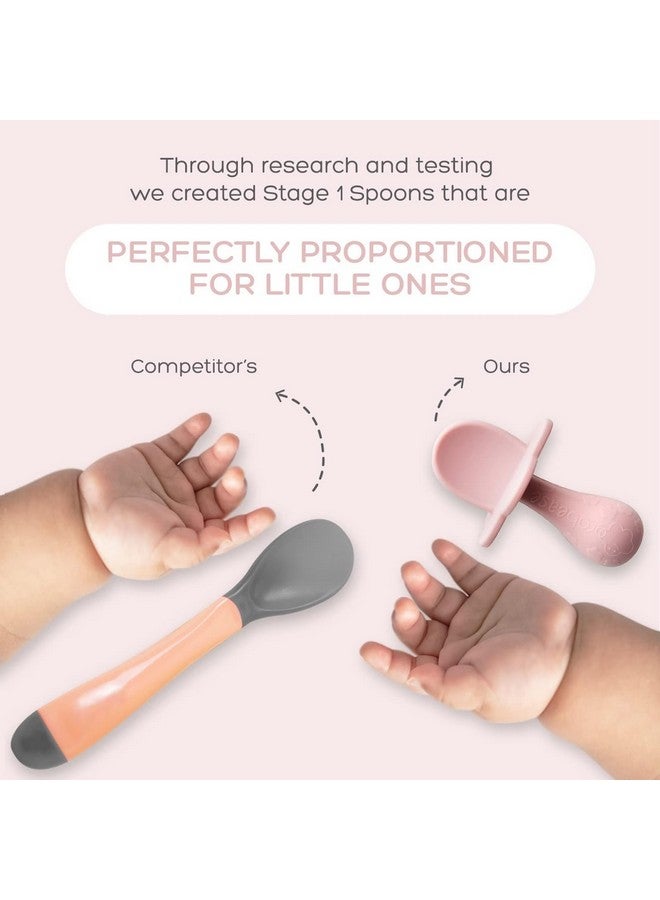 Grabease Baby Silicone Spoon Set for Baby-Led Weaning & First Stage Self-Feeding: Soft, Safe 100% Food-Grade Silicone, Safe for Dishwasher, No BPA/PVC/Latex/Phthalates, Set of 2 Blush Spoons - Image 3