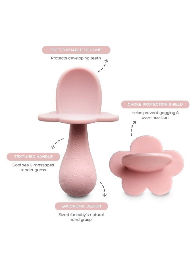 Grabease Baby Silicone Spoon Set for Baby-Led Weaning & First Stage Self-Feeding: Soft, Safe 100% Food-Grade Silicone, Safe for Dishwasher, No BPA/PVC/Latex/Phthalates, Set of 2 Blush Spoons - Image 1