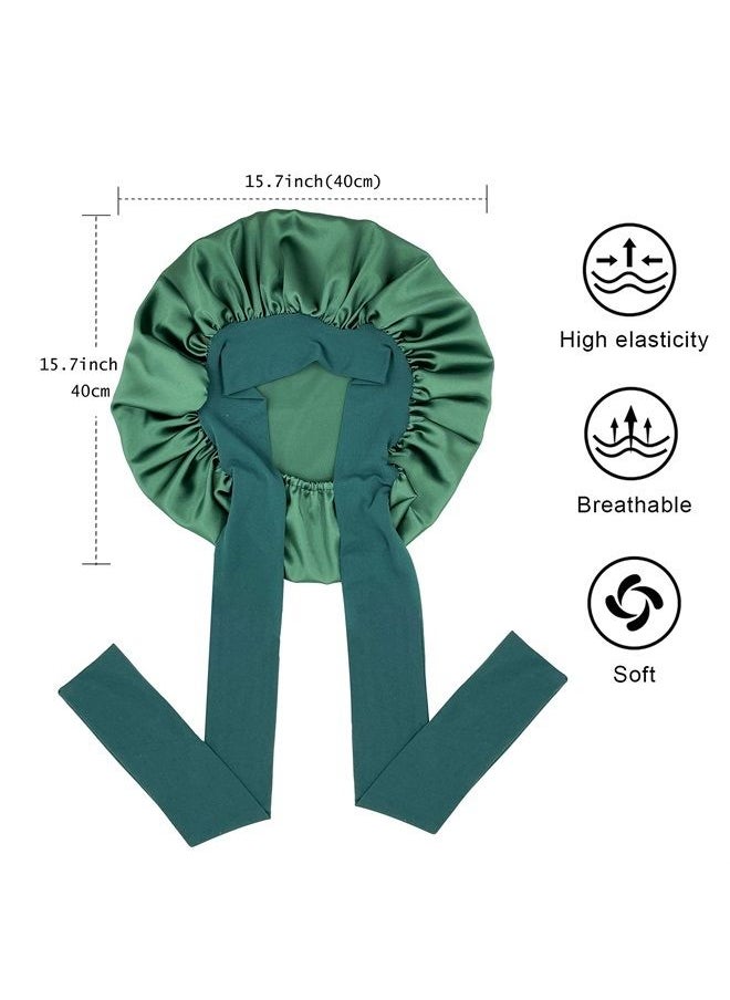 Gili Satin Bonnet Silk Bonnet Hair Bonnet for Sleeping Large Bonnets with Tie Band Hair Wrap with Adjustable Straps Hair Cap Night Sleep Caps for Women Curly Braid Hair(Black,Hunter Green) 
