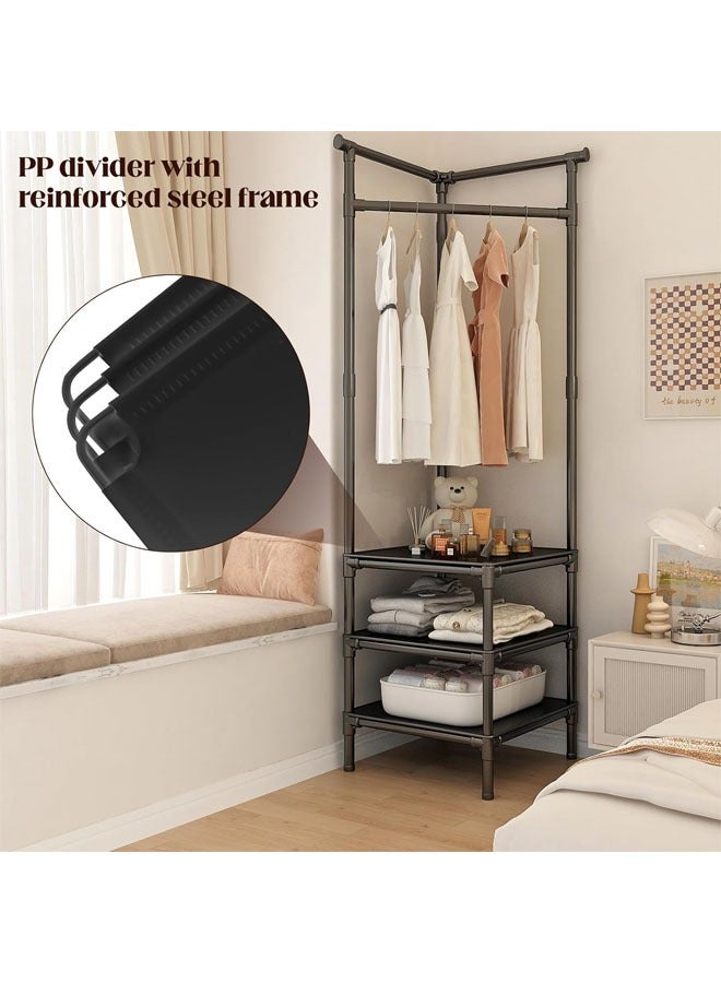 Arabest Coat Rack, Freestanding Closet Organizer, Simple Hall Tree with 3 Storage Shelves, Corner Storage Organizer for Entryway, Bedroom, Bathroom, Hallway, Black - Image 3