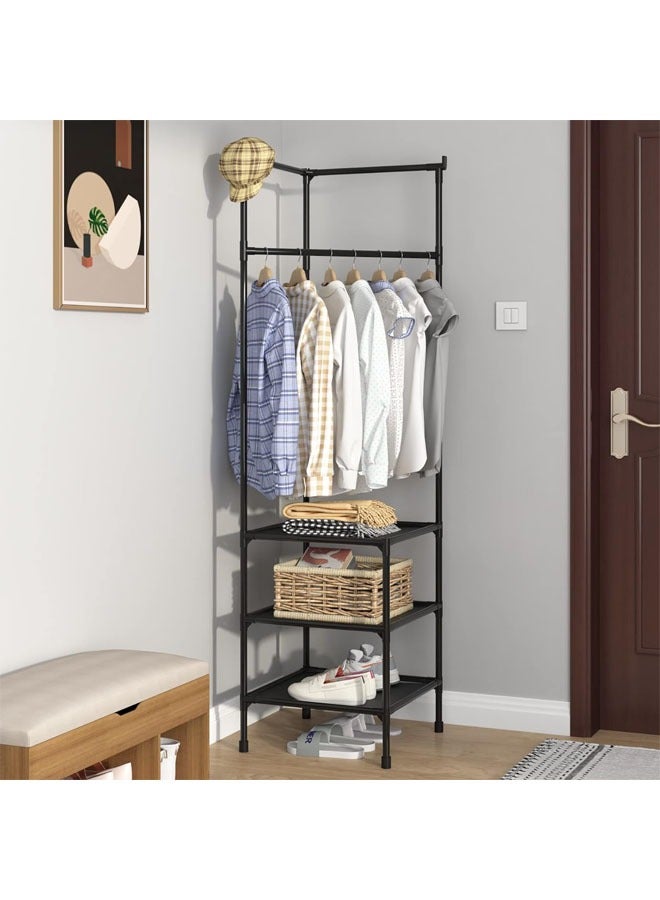Arabest Coat Rack, Freestanding Closet Organizer, Simple Hall Tree with 3 Storage Shelves, Corner Storage Organizer for Entryway, Bedroom, Bathroom, Hallway, Black - Image 4