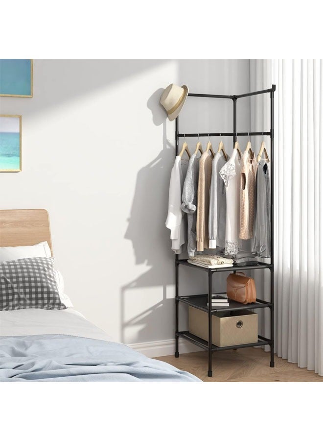 Arabest Coat Rack, Freestanding Closet Organizer, Simple Hall Tree with 3 Storage Shelves, Corner Storage Organizer for Entryway, Bedroom, Bathroom, Hallway, Black - Image 5