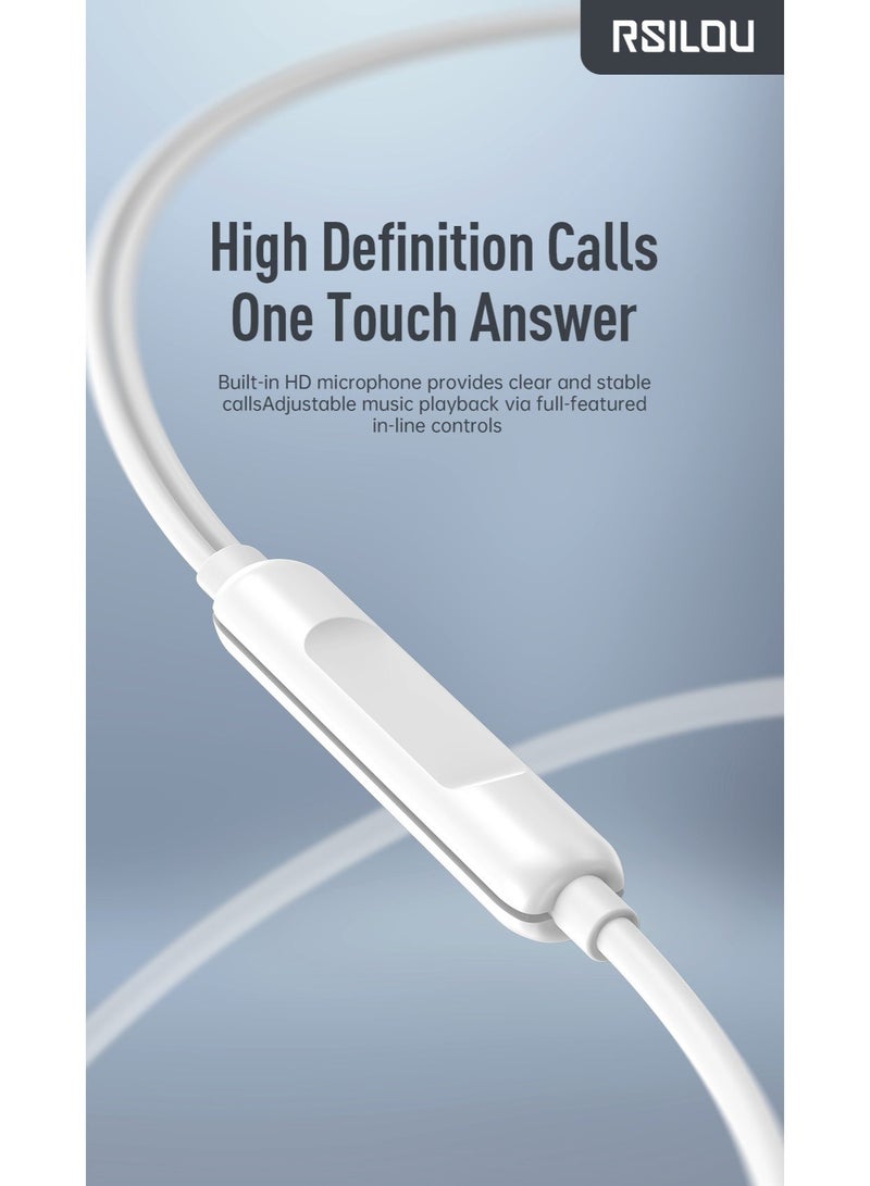 RSILOU-R3501 Wired Earphones Type-C – 10MM Dynamic Driver, Noise Isolation, Built-in Microphone, Compatible with Type-C Devices (Smartphones, iPads, MacBooks & Tablets) - Image 2