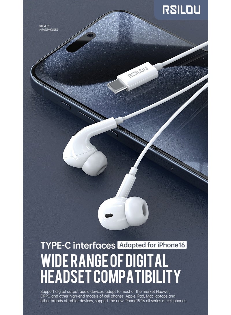 RSILOU-R3501 Wired Earphones Type-C – 10MM Dynamic Driver, Noise Isolation, Built-in Microphone, Compatible with Type-C Devices (Smartphones, iPads, MacBooks & Tablets) - Image 4