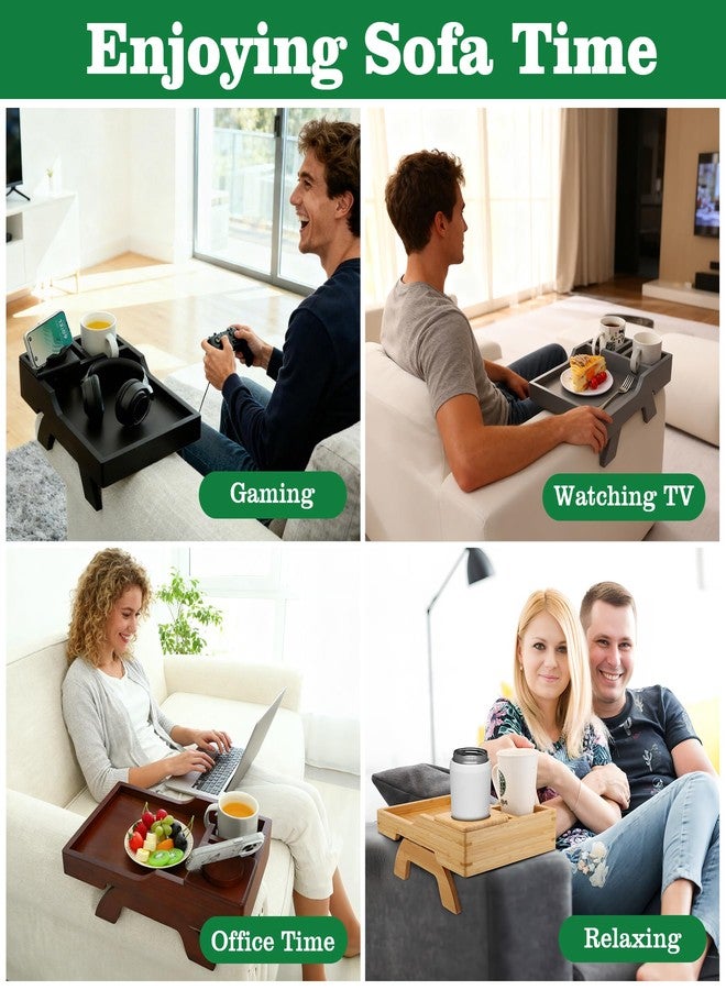حامل أكواب من الخيزران من GHKINMAL، 4 في 1 صواني لذراع الأريكة مع حامل هاتف قابل للدوران 360 درجة، طاولة جانبية بمشبك مانع للانزلاق للمشروبات/جهاز التحكم عن بعد/الوجبات الخفيفة، هدية مثالية للزوج والزوجة والوالدين - Image 5