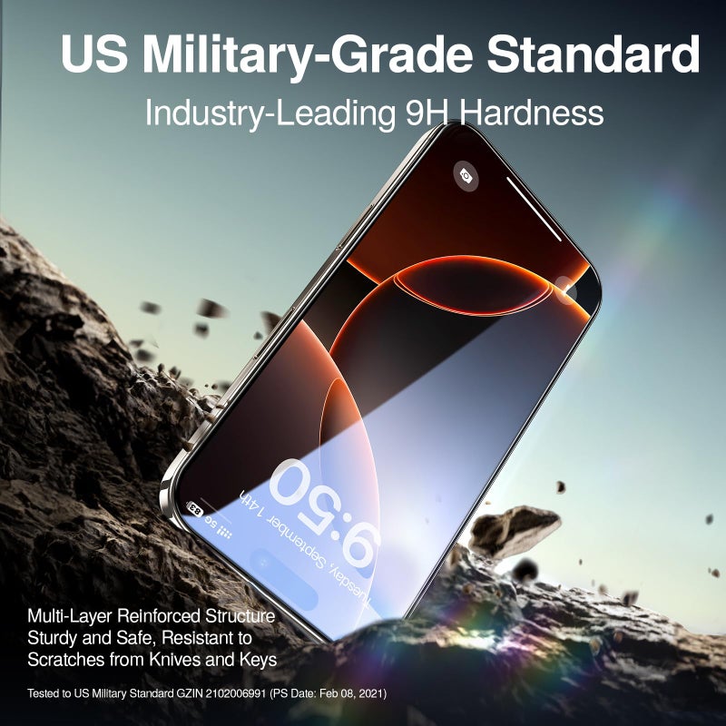 SMARTDEVIL 3 Pack for iPhone 16 Pro Max Screen Protector, 9H Hardness Military Grade Shatterproof, HD Clear Tempered Glass with Auto Dust-Elimination, Bubble Free, Easy Installation, Case Friendly - Image 3