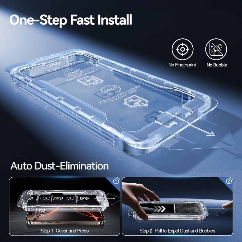 SMARTDEVIL 3 Pack for iPhone 16 Pro Max Screen Protector, 9H Hardness Military Grade Shatterproof, HD Clear Tempered Glass with Auto Dust-Elimination, Bubble Free, Easy Installation, Case Friendly - Image 2