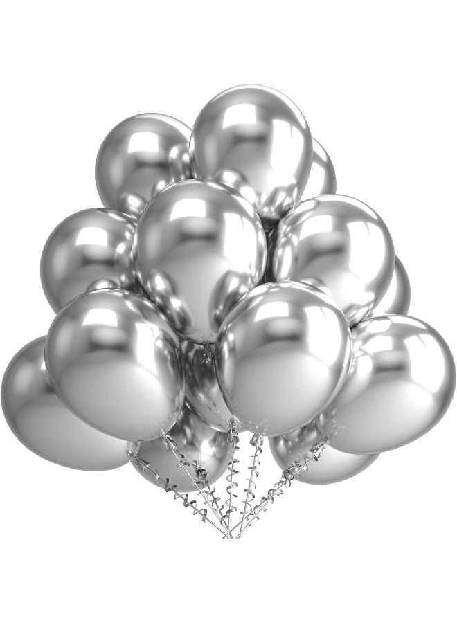 Goldedge - 50 PCS Chrome Silver Balloons, 12 Inch Metallic Latex Balloons for Events and Celebrations  - Image 1