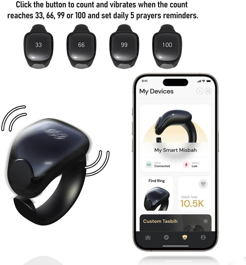 Smart Ring,Smart tasbih ring,Muslim Prayer,Counter,Prayer timing reminder,OLED display,IPX67 Waterproof,battery life can be up to 20 days,5 interchangeable rings (Rose gold) - Image 5