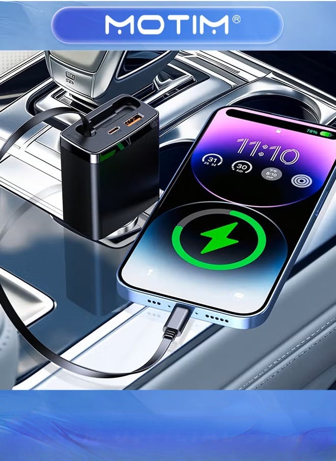 Motim Retractable Car Chargers 3 in 1 Quick Charge Adapter for Smartphone Tablet and Other Electronic Devices  - Image 2