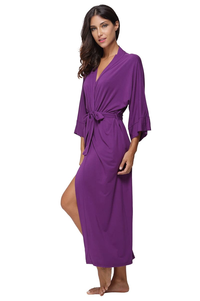 MissNina Womens Full Length Kimono Robes Long Bathrobes Soft Loungewear Sleepwear,Purple - Image 3