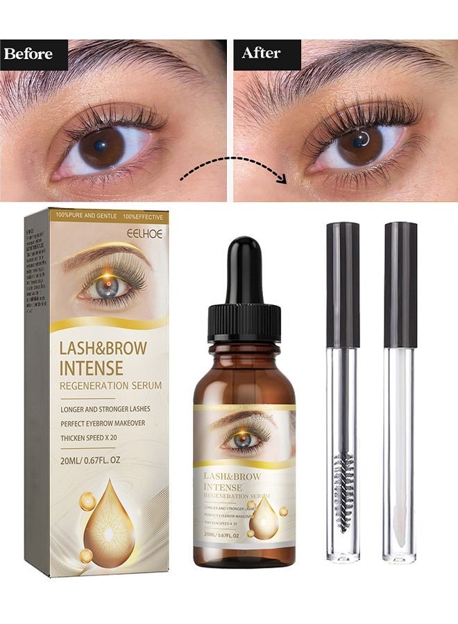 EELHOE Lash & Brow Intense Regeneration Serum, Lash Serum For Eyelash Growth, Eyelashes Enhancer Liquid, Organic Castor Oil With Brush, Advanced Formula For Longer Fuller Thicker Eyelashes And Eyebrows, Perfect For Natural Growth Boost, 20ML - Image 1