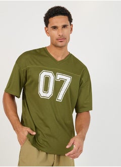 Styli Varsity Print Stretch Oversized T-Shirt with Seam Detail  - Image 1
