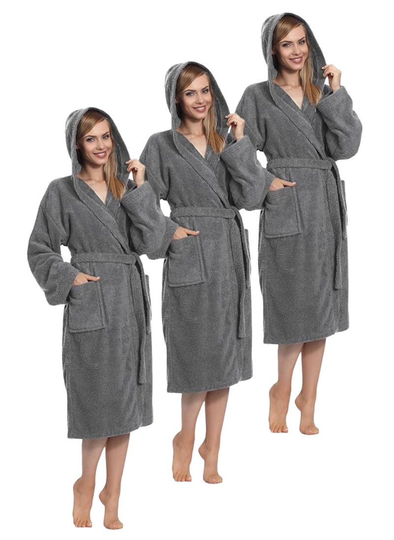 White Rose 3 Pieces Grey Color Unisex Hotel Spa Terry Bathrobe 100% Cotton Dressing Bathrobe XL Size Nightwear - Image 1