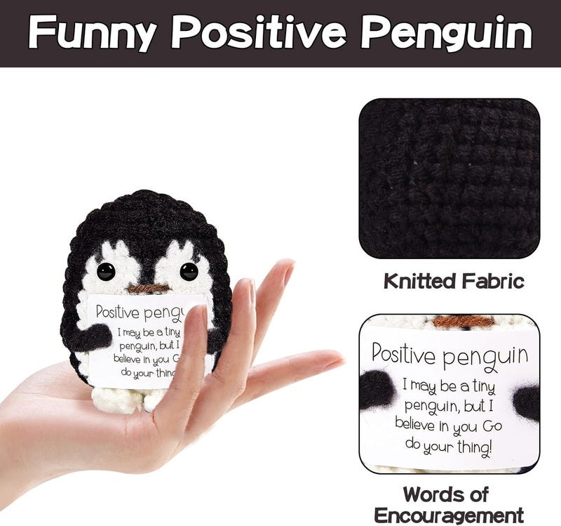 Hoedia Handmade Emotional Pickle Gift, Cucumber Crochet Doll Inspirational Gifts with Cards, Cute Knitted Funny Support Pickle Potato Friend Birthday (Positive Penguin) - Image 3