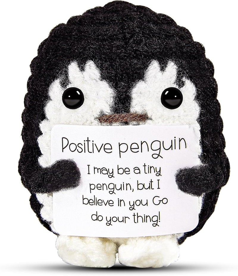 Hoedia Handmade Emotional Pickle Gift, Cucumber Crochet Doll Inspirational Gifts with Cards, Cute Knitted Funny Support Pickle Potato Friend Birthday (Positive Penguin) - Image 1